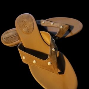 Gianni Marra Vero Cuoio Leather Italian Sandals Pearl Accents Tan Size 39 8.5